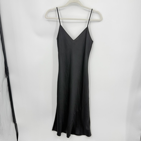 Aritzia Wilfred Only Slip Satin Midi Dress solid black spaghetti strap sz 2XS - Picture 2 of 8